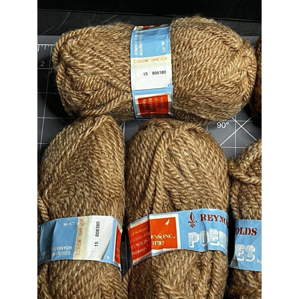 Reynolds Poemes Welcomme Wool Yarn France Brown Tan Lot Of 6 Skein NOS - Picture 5 of 15
